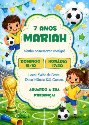 Convite de Aniversário Futebol Brasil Infantil para Editar