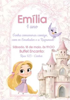 Convite Aniversário Rapunzel Enrolados Delicado para Editar