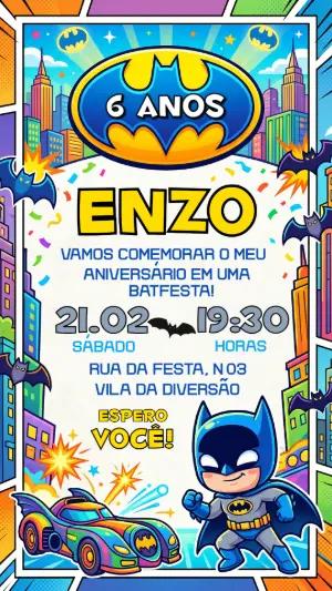 Convite de Aniversário Batman Estilo Quadrinhos Editável