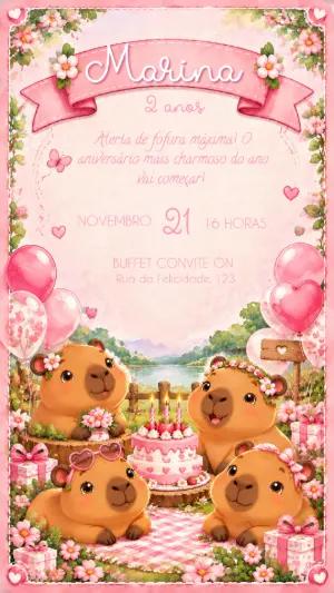 Convite de Aniversário Capivara Fofa Editável Online