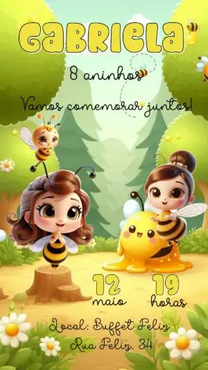 Convite de Aniversário Abelhinha Fofa Modelo Editável