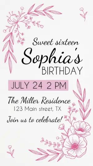 Editable Sweet 16 Invitation with Pink Floral Design
