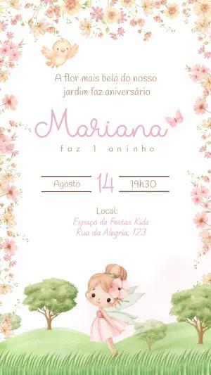 Convite Digital Aniversário Fada no Jardim Encantado Editável