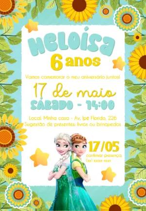 Convite Aniversário Frozen Fever com Girassóis para Editar