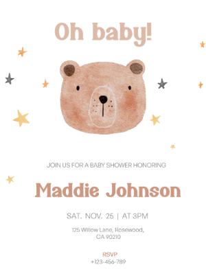 Cute Bear Baby Shower Invitation | Editable Digital Template