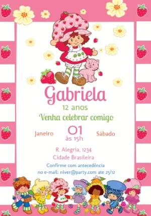 Convite de Aniversário Moranguinho Clássica Rosa Editável