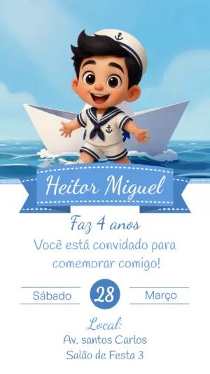 Convite de Aniversário Infantil Marinheiro Modelo Editável