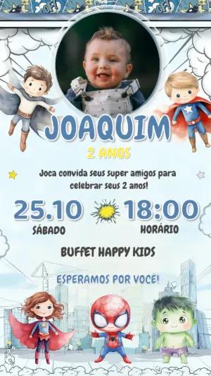 Convite Aniversário Super-Heróis com Foto para Editar Online