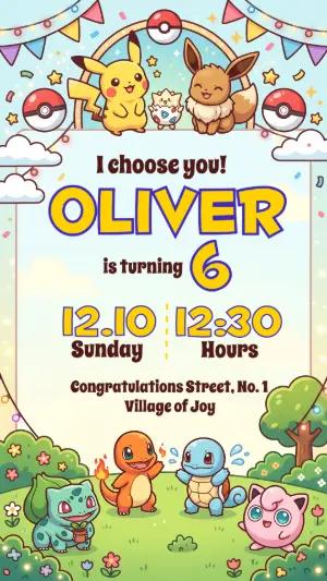 Cute Pokémon Birthday Invitation | Editable Digital Template