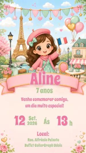 Convite de Aniversário Paris Menina para Editar