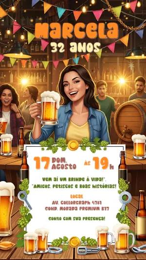 Convite de Aniversário Boteco Ilustrado para Editar Online