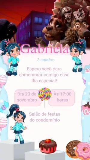 Convite Animado Aniversário Detona Ralph com Vanellope para Editar
