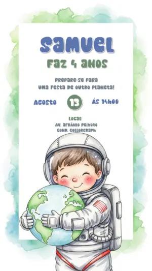 Convite de Aniversário Astronauta Fofo para Editar Online