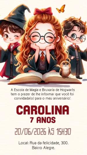 Convite de Aniversário Harry Potter Trio Mágico Editável