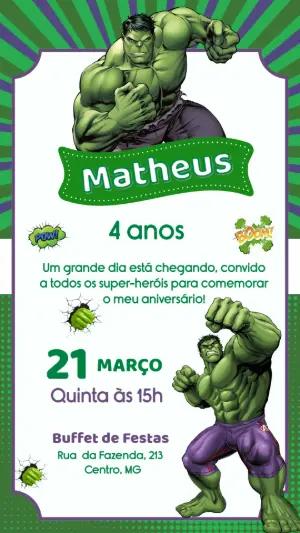 Convite Incrível Hulk Editável para Festa de Aniversário