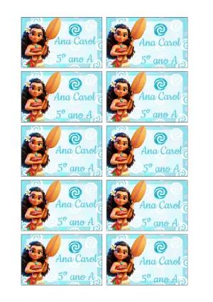 Etiqueta Escolar Moana com Personagem para Editar Online