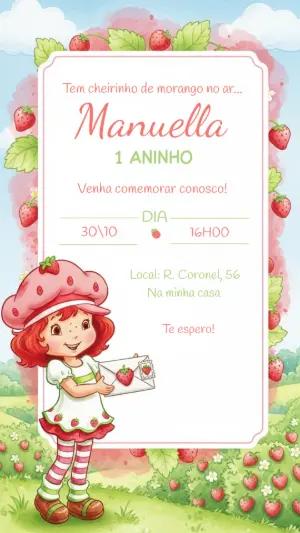 Convite Aniversário Moranguinho Clássica para Editar Online