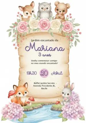 Convite Aniversário Bosque Encantado com Animais para Editar