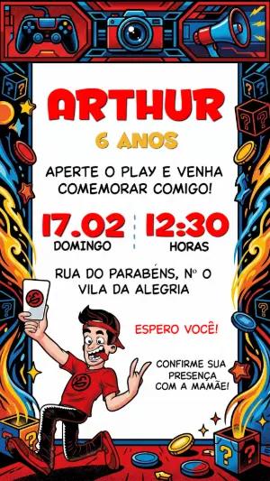 Convite de Aniversário Enaldinho Gamer Digital para Editar