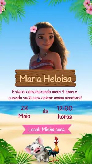 Convite Animado Aniversário Moana para Editar e Enviar
