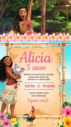 Convite Animado Moana: Vídeo de Aniversário para Editar