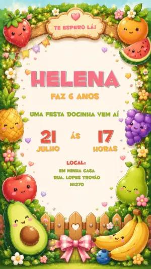 Convite de Aniversário Infantil Frutinhas Fofas para Editar