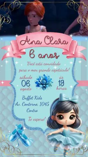 Convite Animado Aniversário Bailarina para Editar Online