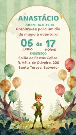 Convite de Aniversário Peter Pan Aquarela Editável