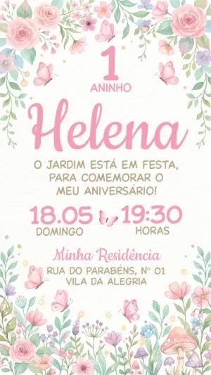 Convite de Aniversário Jardim das Borboletas Aquarela Editável