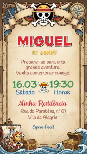 Convite de Aniversário One Piece Pirata Editável