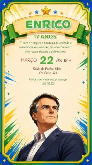 Convite de Aniversário Jair Bolsonaro Patriota para Editar