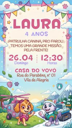 Convite Aniversário Skye e Everest Patrulha Canina Editável