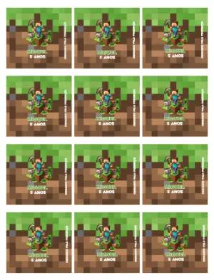 Adesivo para Bala Personalizada Minecraft Editável para Aniversário