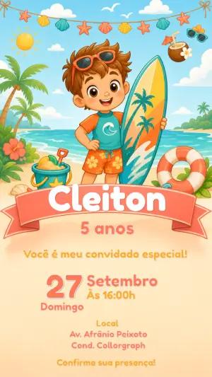 Convite de Aniversário Infantil Tema Surf para Editar Online