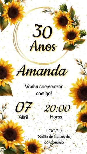 Convite de Aniversário Girassol para Editar Online