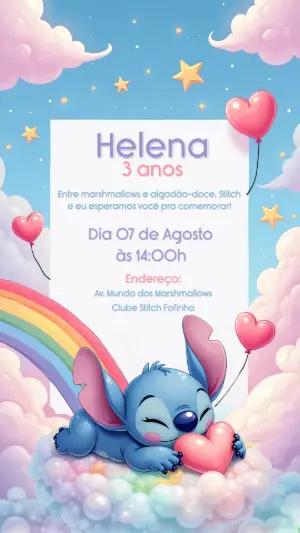 Convite de Aniversário Stitch Fofo para Editar Online