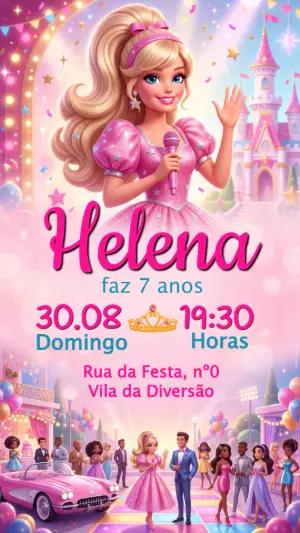Convite de Aniversário Barbie Rosa Princesa para Editar