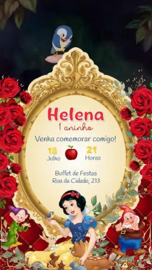 Convite Animado Aniversário Branca de Neve para Editar Online
