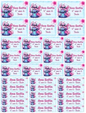 Etiqueta Escolar Stitch e Angel Fofa e Colorida para Editar