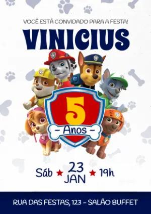 Convite de Aniversário Patrulha Canina para Editar Online