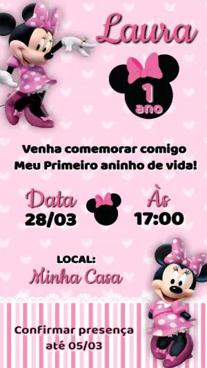 Convite de Aniversário Minnie Rosa Infantil Editável