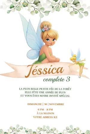 Invitation Anniversaire Fée Clochette Modèle Numérique à Éditer