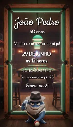 Convite de Aniversário Masculino Tema Sinuca Editável