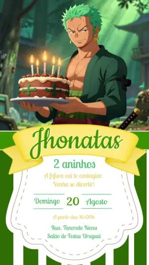 Convite de Aniversário Zoro One Piece Digital para Editar