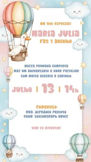 Convite Aniversário Ganso no Balão Editável Online
