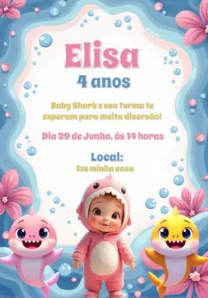 Convite de Aniversário Baby Shark com Foto para Editar Online