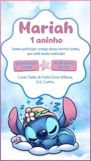 Convite Aniversário Stitch Baby Fofo para Editar Online