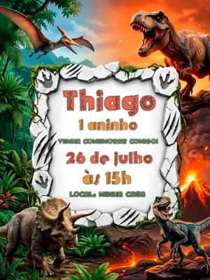 Convite de Aniversário Dinossauros Jurássico para Editar
