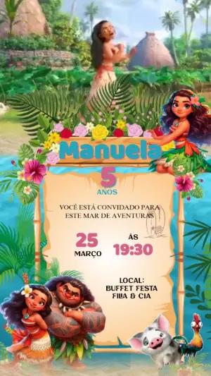 Convite Animado Aniversário Moana para Editar Online
