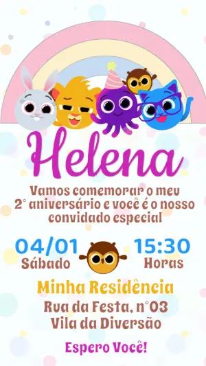 Convite de Aniversário Bolofofos Menina Colorido para Editar